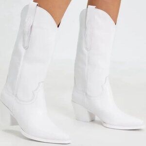 Jeffrey Campbell Floured Western Cowgirl Tall Pull On White Leather Boot Size 8